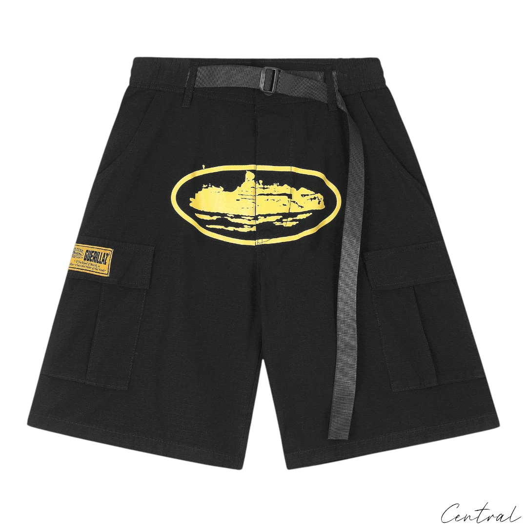 Corteiz Alcatraz Cargo Shorts - Black/Yellow