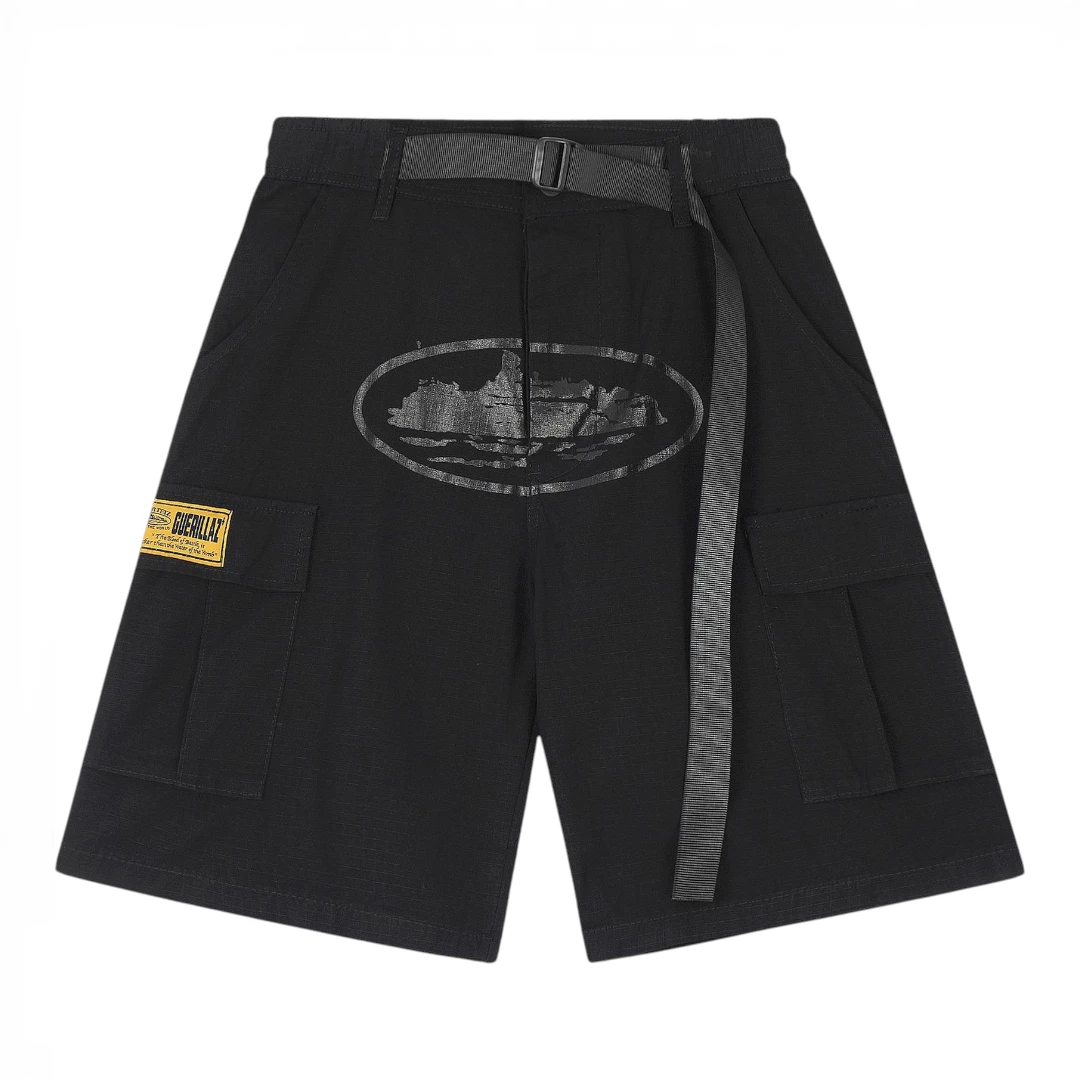 Corteiz Alcatraz Cargo Shorts - Black/Black