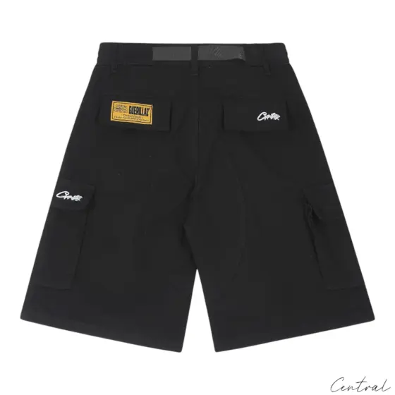 Corteiz Alcatraz Cargo Shorts - Black/Black