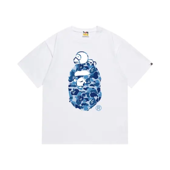 BAPE ABC Camo Milo On Big Ape Tee - white blue