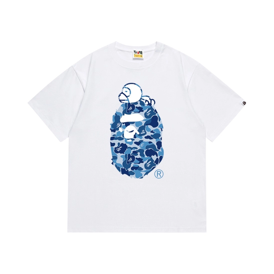 BAPE ABC Camo Milo On Big Ape Tee - white blue