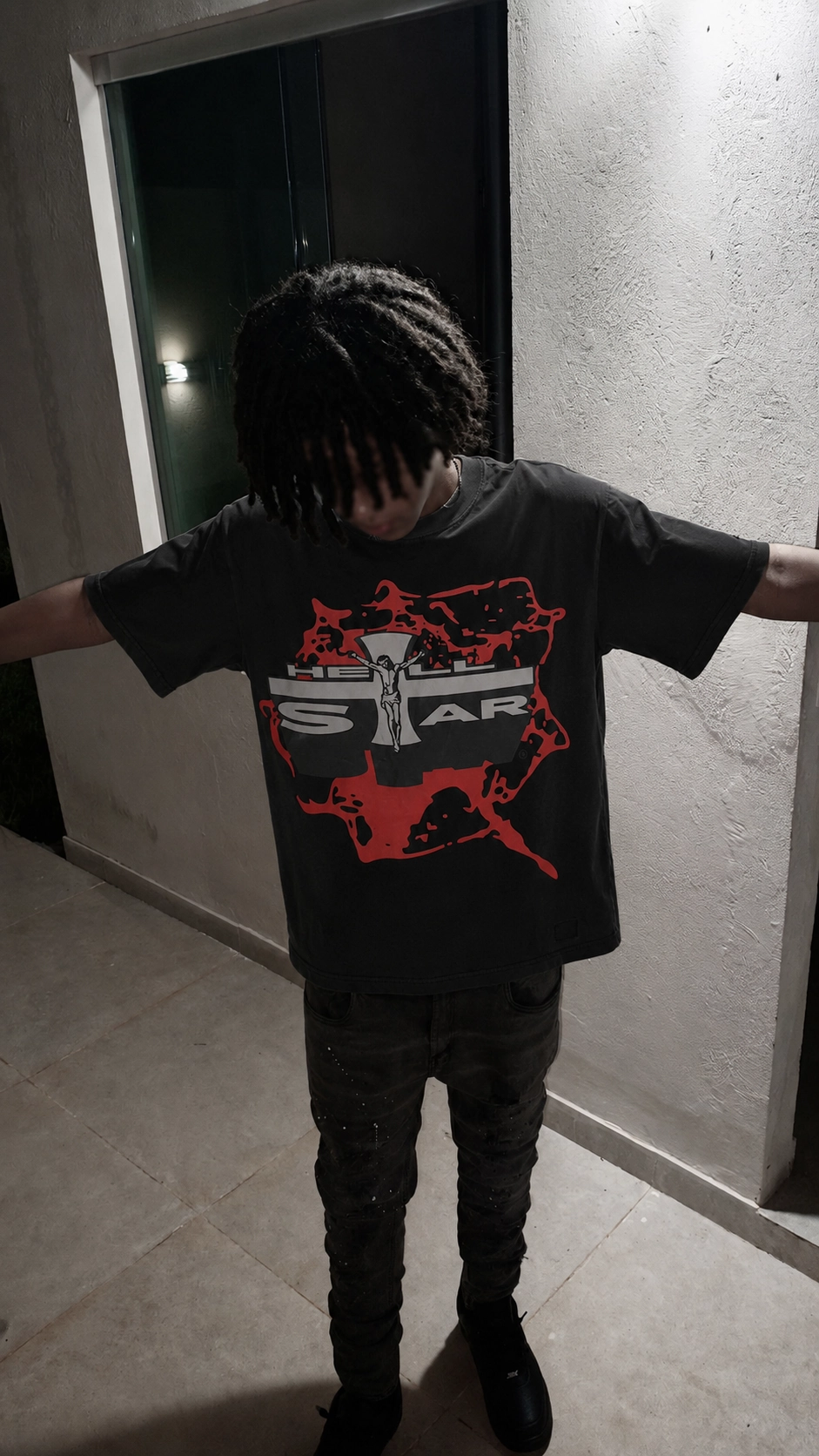 Hellstar Star Red Abstract T-Shirt - Black