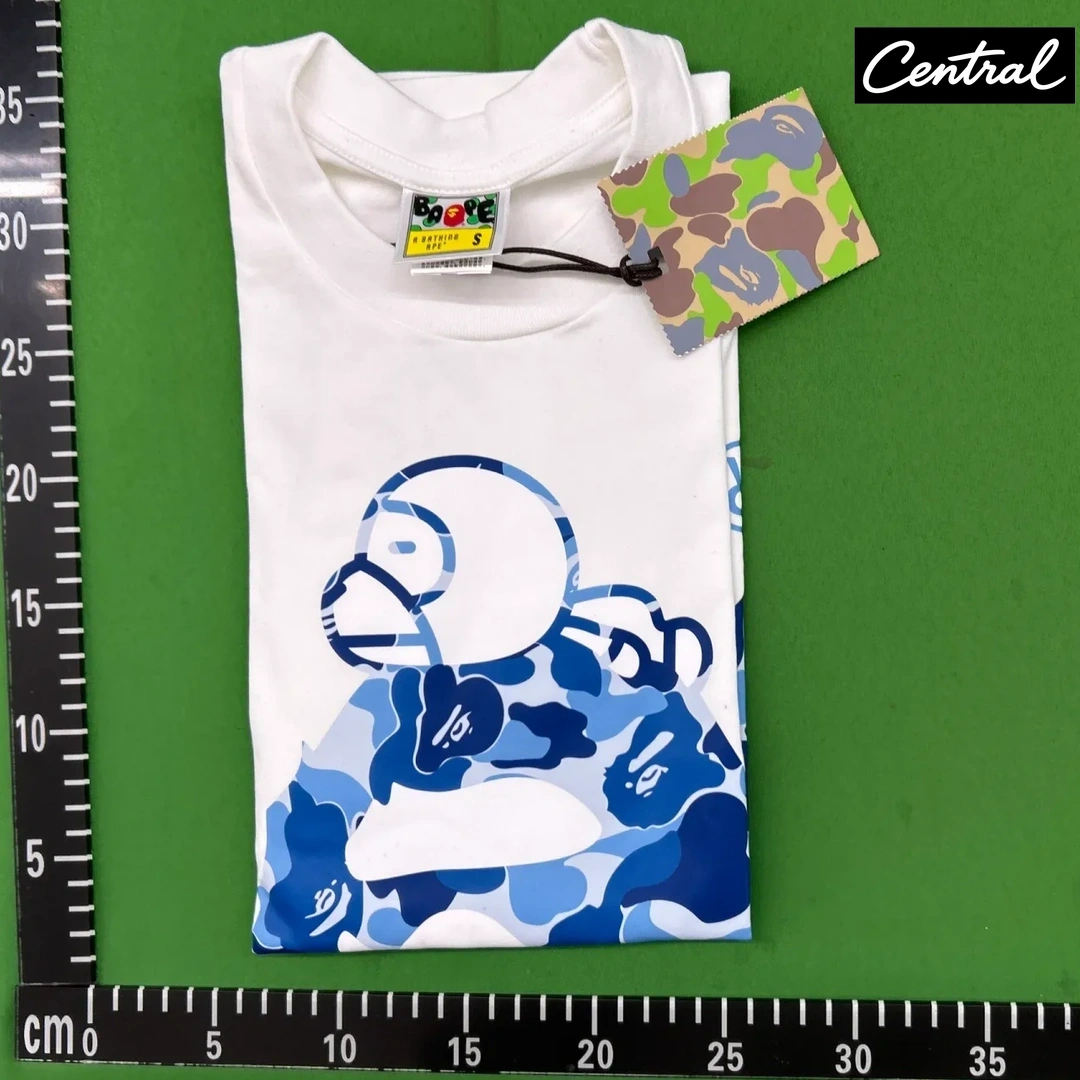 BAPE ABC Camo Milo On Big Ape Tee - white blue