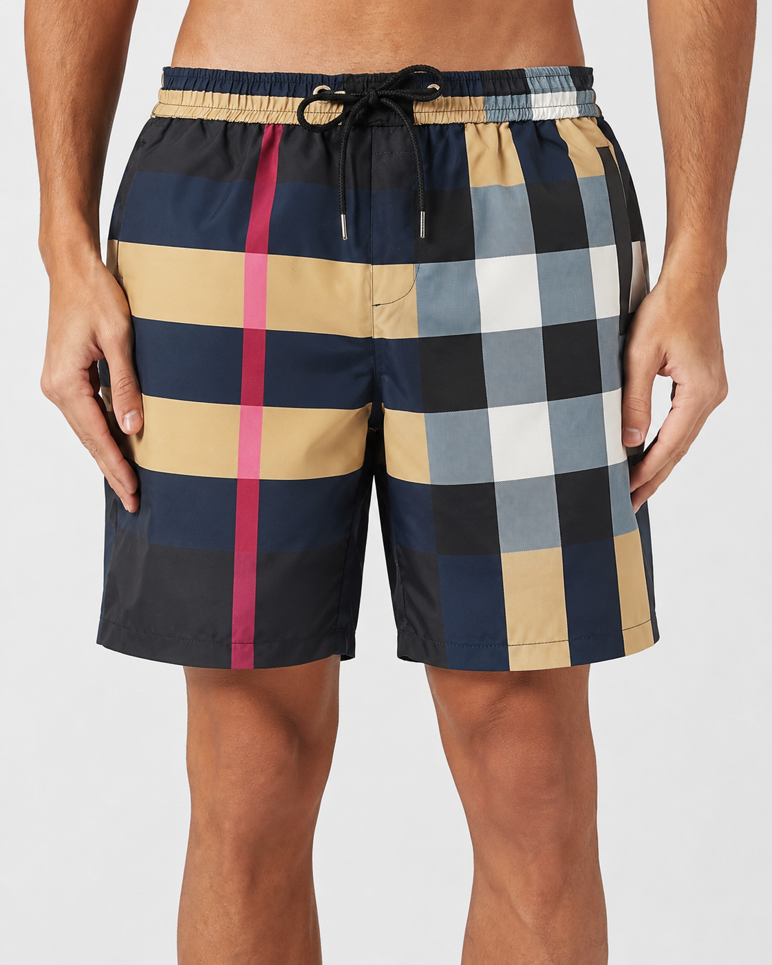Burberry Navy Oversized Check Swim Shorts