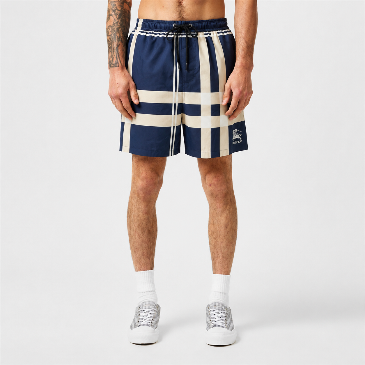 Burberry Navy & Cream Stripe Swim Shorts