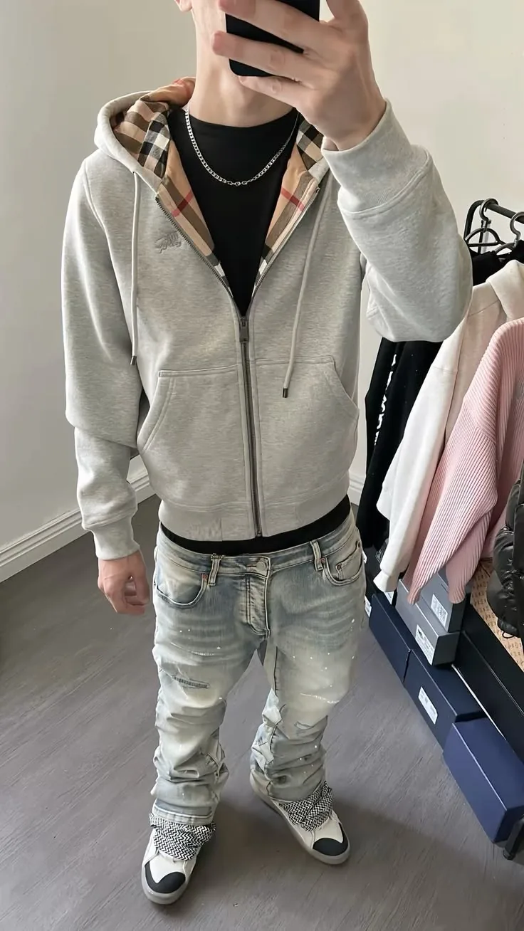 Burberry Full-Zip Hoodie - Grey White
