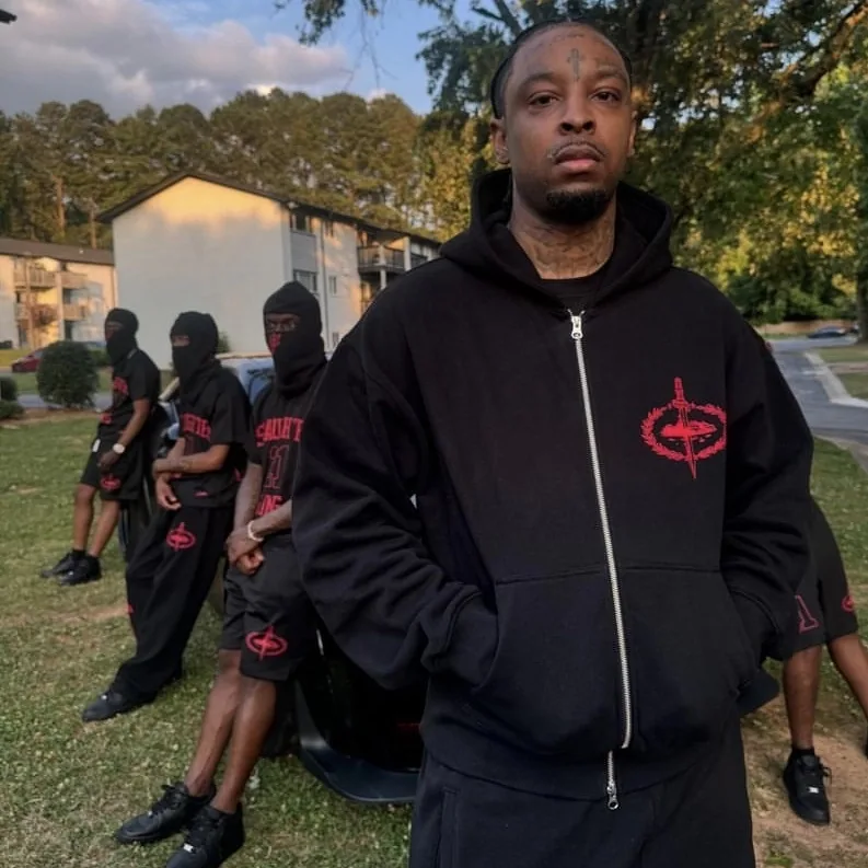 Corteiz x Slaughter Gang 21 Savage Zip Up Hoodie Black