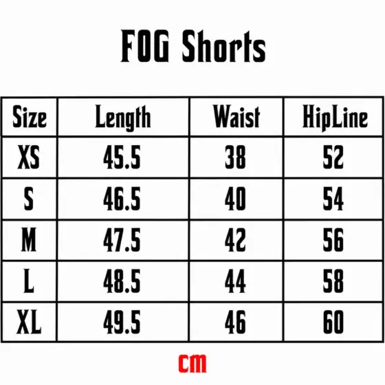 Essential Short Black - Size Chart