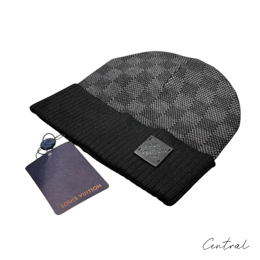 LV Damier Ribbed-Cuff Beanie - Dark Grey - Image 3