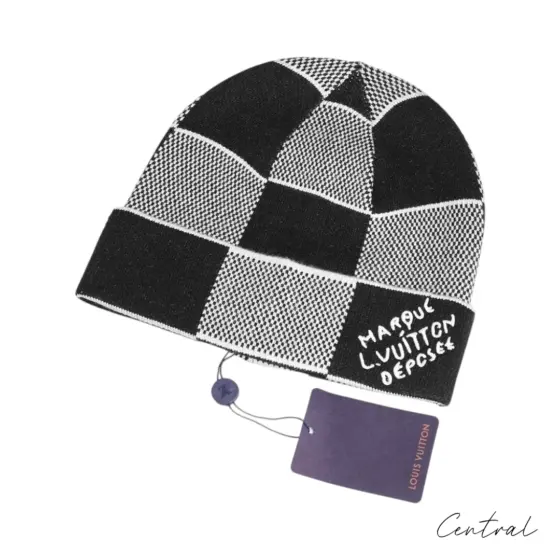 LV Checkerboard Beanie & Scarf Set - Black & White - Image 4