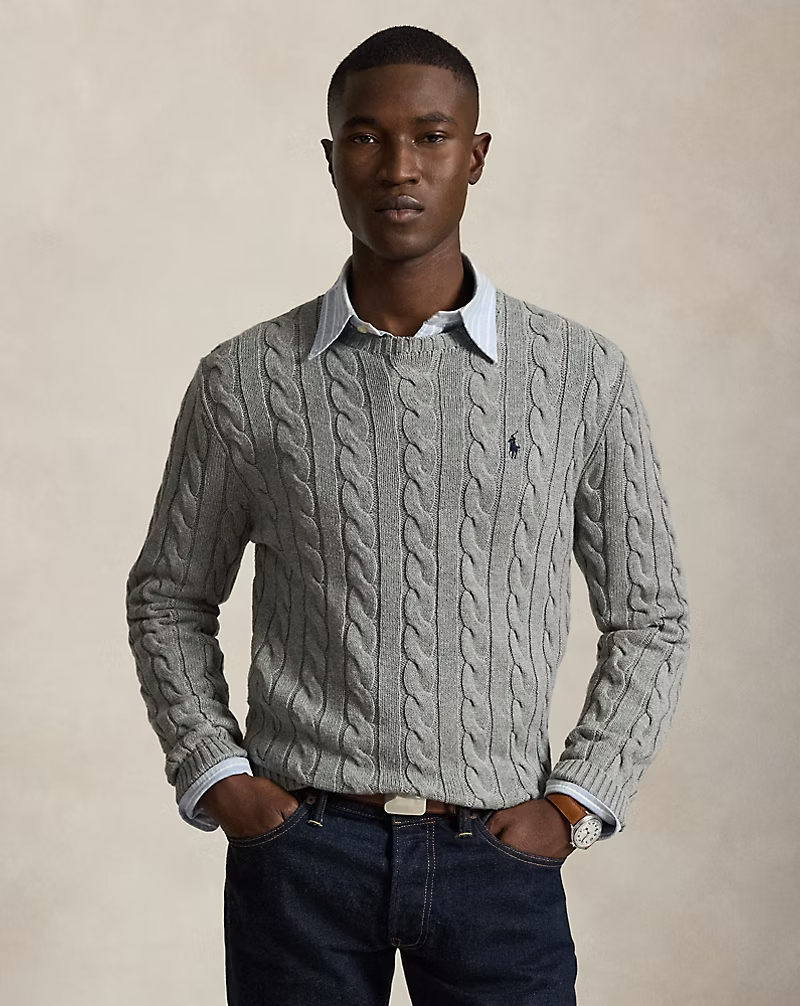Polo Ralph Lauren Cable-Knit Cotton Jumper - Light Heather Grey