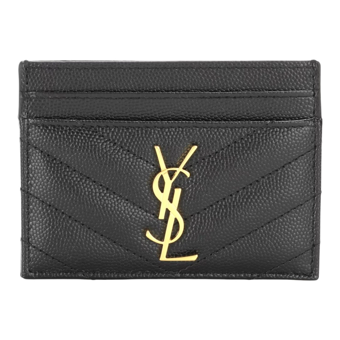Saint Laurent Monogram Quilted Card Holder - Black Gold