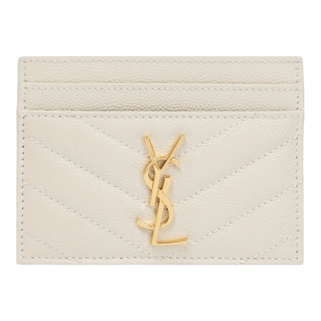 Saint Laurent Monogram Quilted Card Holder - White