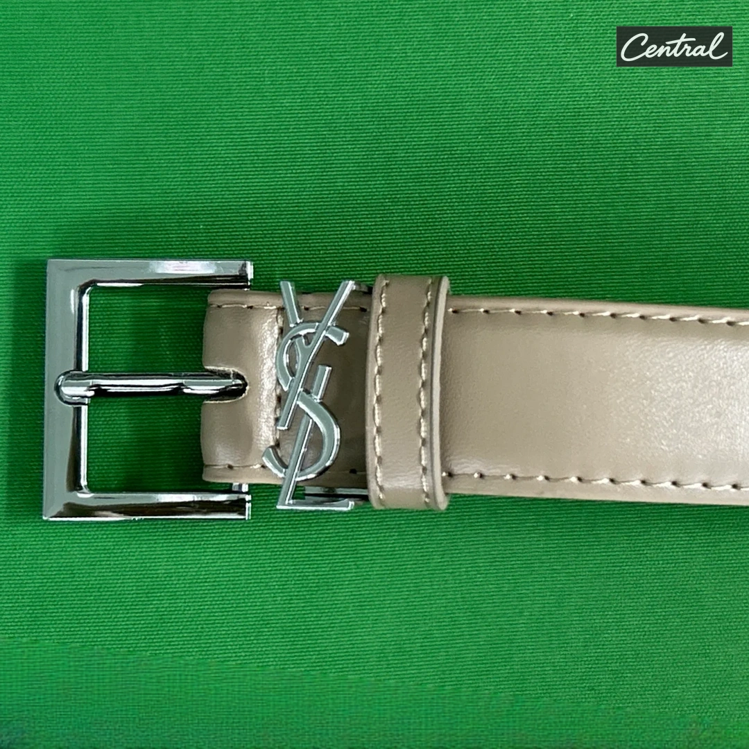 Saint Laurent Cassandre Belt - Beige silver buckle