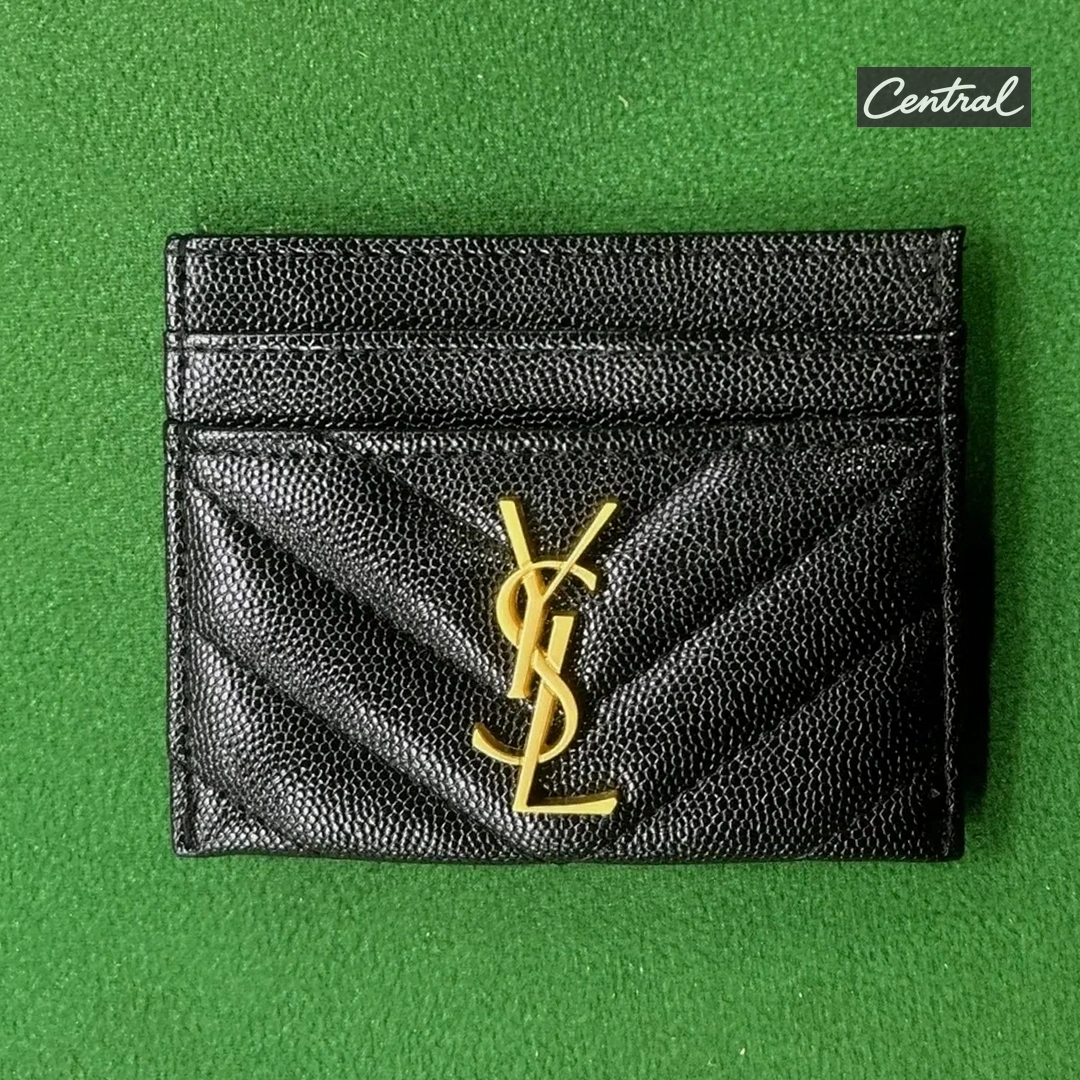 Saint Laurent Monogram Quilted Card Holder - Black Gold
