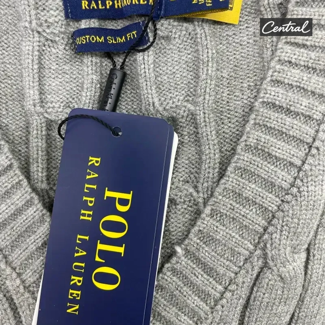 Ralph Lauren Cable Knit V-Neck Sweater - Gray Women