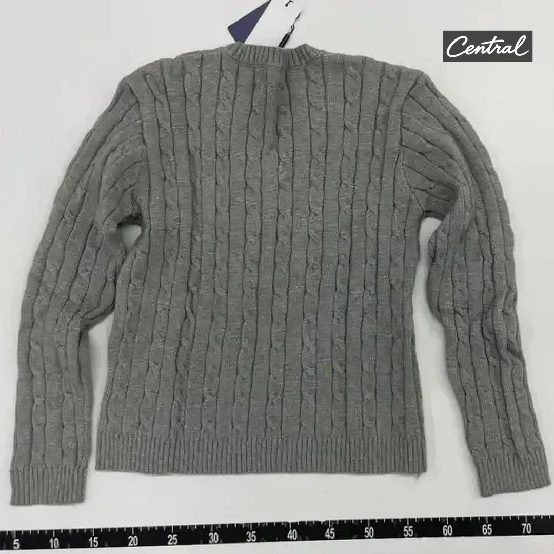 Ralph Lauren Cable Knit V-Neck Sweater - Gray Women